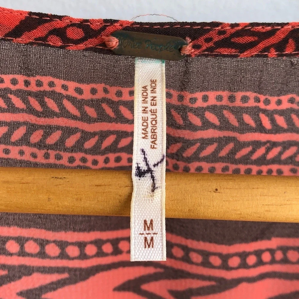 Free People Boho Red Patterned Peasant Tunic Top